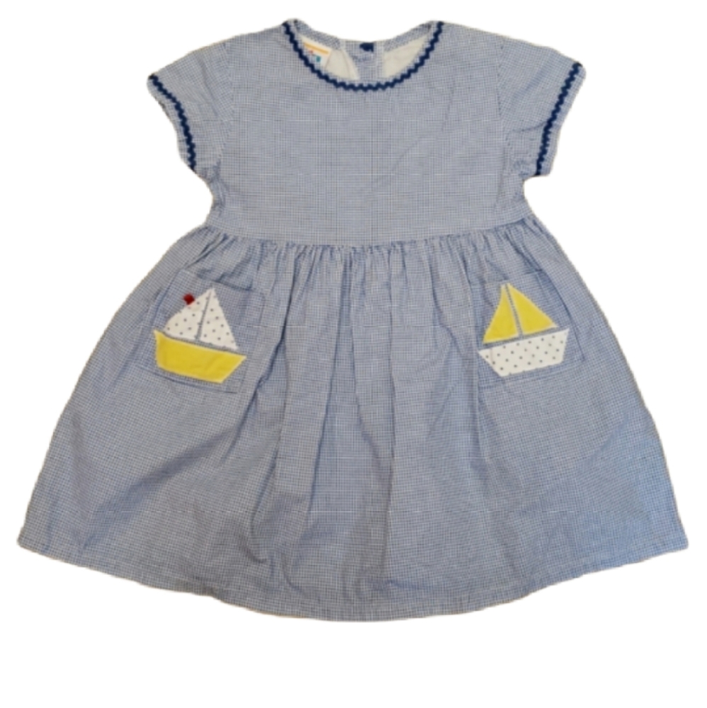 Vintage Sweet Potatoes Sailboat Gingham Dress Girl's Size 4 Blue White